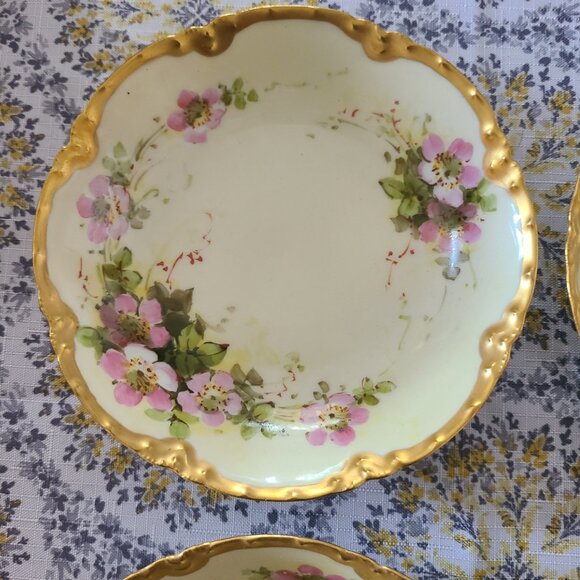5 Haviland France Pink & Green Floral Gold Rim Fruit Dessert Dishes Berry Bowls - Picture 9 of 10